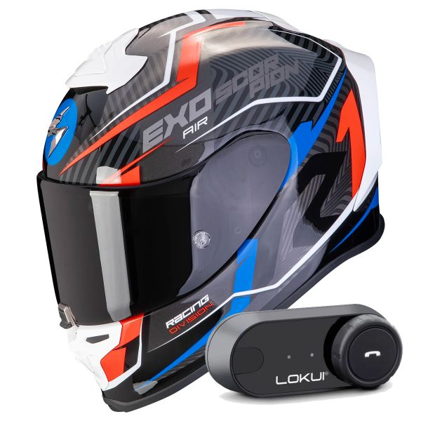 Integral Scorpion Exo R1 Evo Air Coup Black Red Blue + Kit Bluetooth Lokui K30