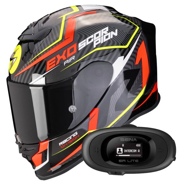 Integral Scorpion Exo R1 Evo Air Coup Black Red Yellow Fluo + Kit bluetooth 5R Lite Solo