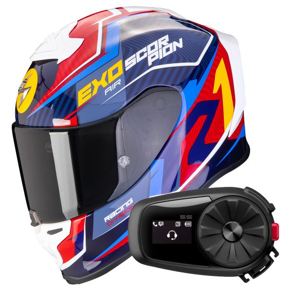 Integral Scorpion Exo R1 Evo Air Coup Blue Red Yellow + Kit Bluetooth 5S Solo