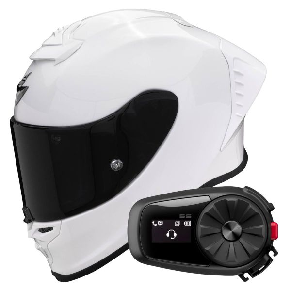 Integral Scorpion Exo R1 Evo Air FIM Racing Solid Pearl White + Kit Bluetooth 5S Solo