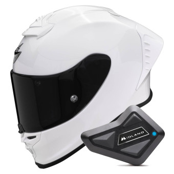 Integral Scorpion Exo R1 Evo Air FIM Racing Solid Pearl White + Kit Bluetooth BT Mini