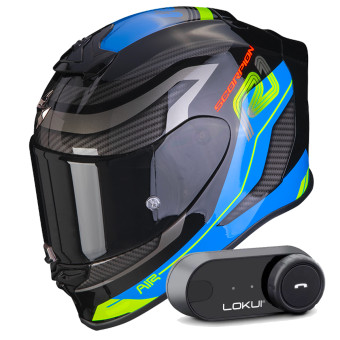 Casque Integral Scorpion Exo R1 Evo Air Vatis Black Blue + Kit Bluetooth Lokui K30 Casque Integral Scorpion Exo R1 Evo Air Vatis Black Blue + Kit Bluetooth Lokui K30