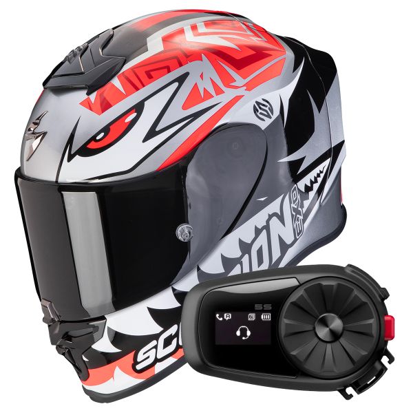 Integral Scorpion Exo R1 Evo Air Zaccone Silver Black Red + Kit Bluetooth 5S Solo