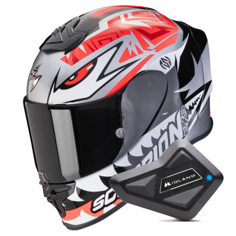 Integral Scorpion Exo R1 Evo Air Zaccone Silver Black Red + Kit Bluetooth BT Mini