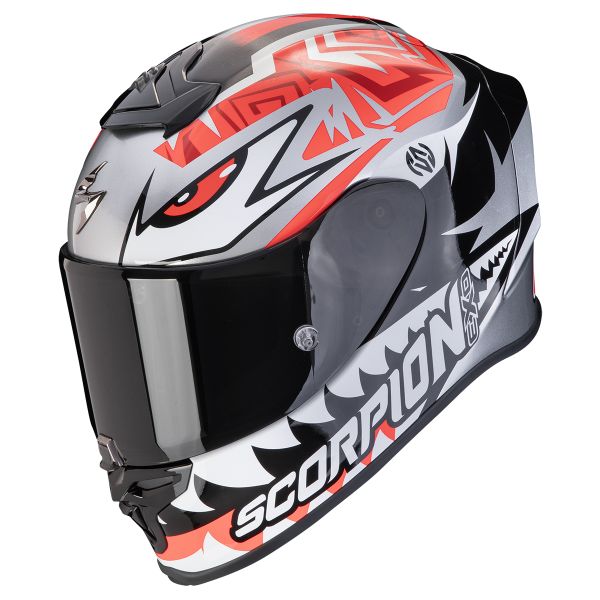 Scorpion Exo R1 Evo Air Zaccone Silver Black Red + Kit Bluetooth Lokui K30