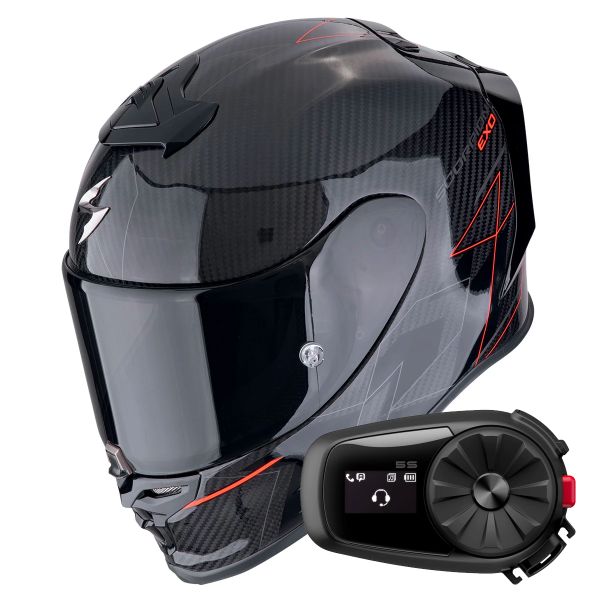 Integral Scorpion Exo R1 Evo Carbon Air Cynergy Black Red + Kit Bluetooth 5S Solo Integral Scorpion Exo R1 Evo Carbon Air Cynergy Black Red + Kit Bluetooth 5S Solo