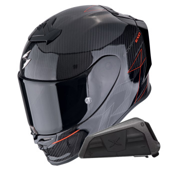 Integral Scorpion Exo R1 Evo Carbon Air Cynergy Black Red + Kit bluetooth Exo-Com Link-1