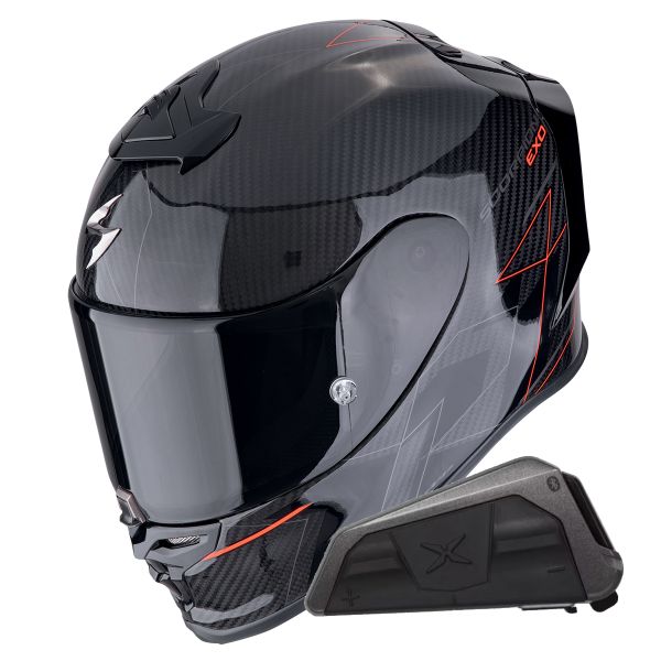 Integral Scorpion Exo R1 Evo Carbon Air Cynergy Black Red + Kit bluetooth Exo-Com Link-1 Integral Scorpion Exo R1 Evo Carbon Air Cynergy Black Red + Kit bluetooth Exo-Com Link-1