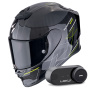 Casque Integral Scorpion Exo R1 Evo Carbon Air Cynergy Black Yellow + Kit Bluetooth Lokui K30