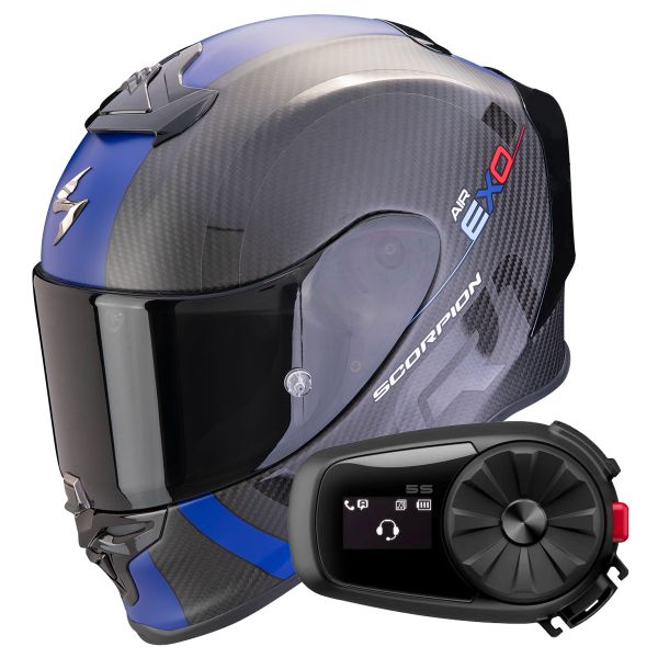 Integral Scorpion Exo R1 Evo Carbon Air MG Matt Black Blue + Kit Bluetooth 5S Solo