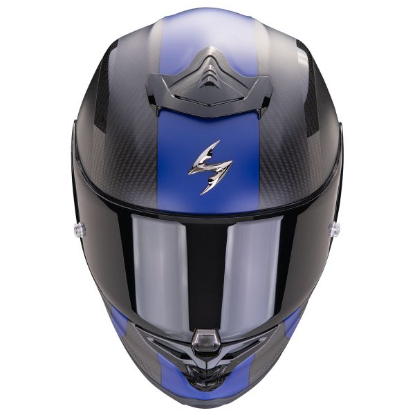 Scorpion Exo R1 Evo Carbon Air MG Matt Black Blue + Kit Bluetooth BT Mini