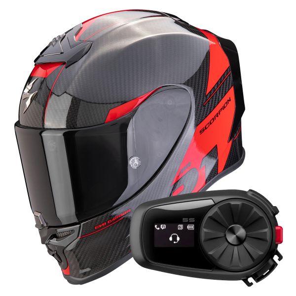 Integral Scorpion Exo R1 Evo Carbon Air Rally Black Red + Kit Bluetooth 5S Solo