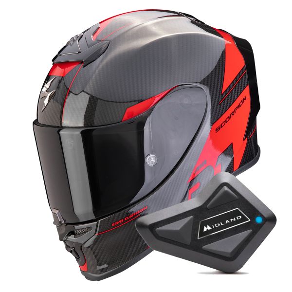 Integral Scorpion Exo R1 Evo Carbon Air Rally Black Red + Kit Bluetooth BT Mini