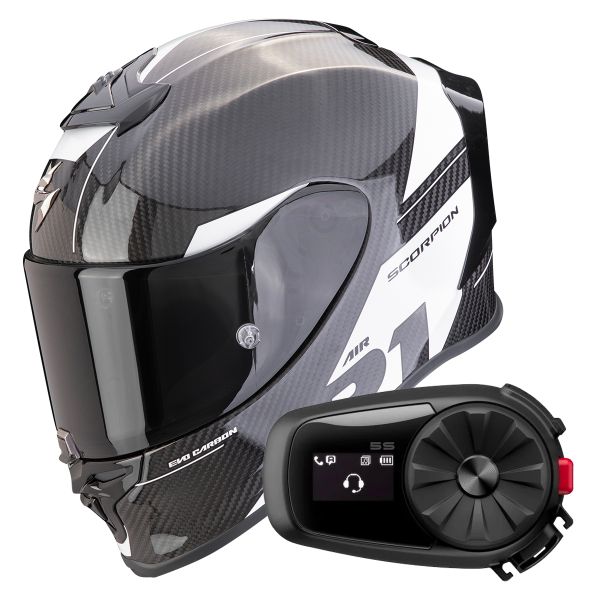 Integral Scorpion Exo R1 Evo Carbon Air Rally Black White + Kit Bluetooth 5S Solo
