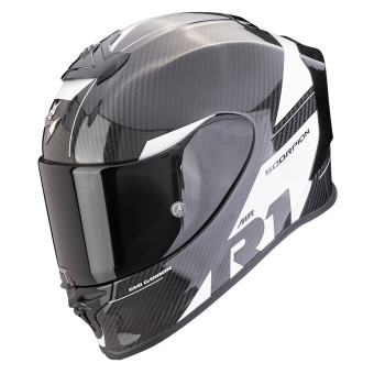 Scorpion Exo R1 Evo Carbon Air Rally Black White + Kit bluetooth Exo-Com Link-1C