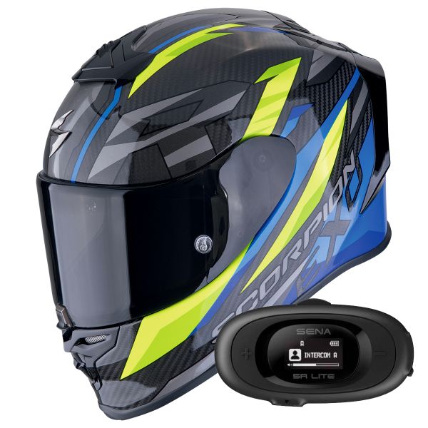 Integral Scorpion Exo R1 Evo Carbon Air Runner Black Blue Yellow + Kit bluetooth 5R Lite