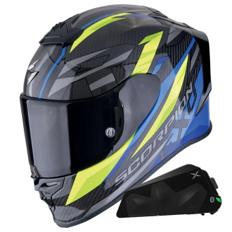 Integral Scorpion Exo R1 Evo Carbon Air Runner Blue Yellow + Kit bluetooth Exo-Com Link-1C