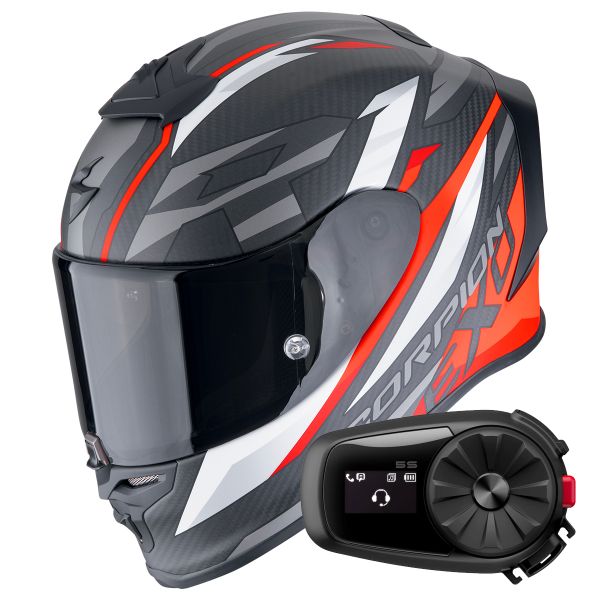 Integral Scorpion Exo R1 Evo Carbon Air Runner Matt Black Red + Kit Bluetooth 5S Solo