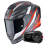 Casque Integral Scorpion Exo R1 Evo Carbon Air Runner Matt Black Red + Kit Bluetooth 5S Solo