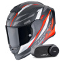 Casque Integral Scorpion Exo R1 Evo Carbon Air Runner Matt Black Red + Kit Bluetooth Lokui K30