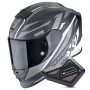 Casque Integral Scorpion Exo R1 Evo Carbon Air Runner Matt Black White + Kit Bluetooth BT Mini