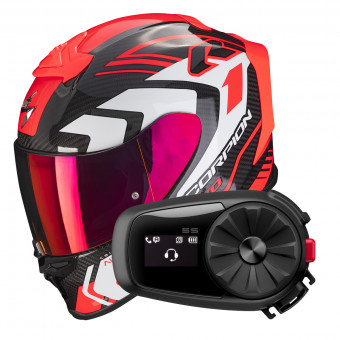 Integral Scorpion Exo R1 Evo Carbon Air Supra Black Red + Intercom Sena 5S
