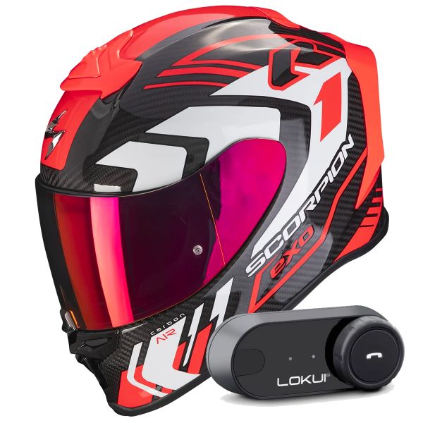 Integral Scorpion Exo R1 Evo Carbon Air Supra Black Red + Kit Bluetooth Lokui K30