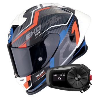 Casque Integral Scorpion Exo R1 Evo II Air Coup Black Red Blue + Kit Bluetooth 5S Solo Casque Integral Scorpion Exo R1 Evo II Air Coup Black Red Blue + Kit Bluetooth 5S Solo