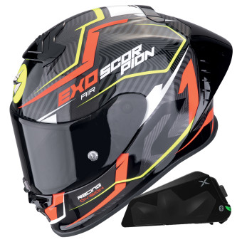 Integral Scorpion Exo R1 Evo II Air Coup Black Red Fluo + Kit bluetooth Exo-Com Link-1C