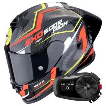 Casque Integral Scorpion Exo R1 Evo II Air Coup Black Red Yellow Fluo + Kit Bluetooth 5S Solo Casque Integral Scorpion Exo R1 Evo II Air Coup Black Red Yellow Fluo + Kit Bluetooth 5S Solo