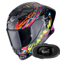 Casque Integral Scorpion Exo R1 Evo II Air Savage Black Blue Pink + Kit bluetooth 5R Lite
