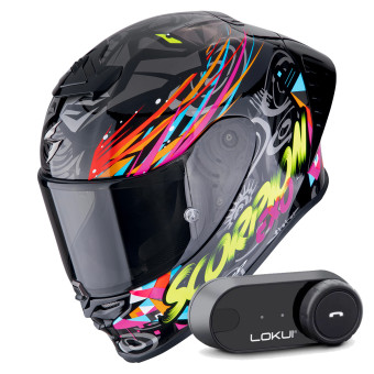 Casque Integral Scorpion Exo R1 Evo II Air Savage Black Blue Pink + Kit Bluetooth Lokui K30 Casque Integral Scorpion Exo R1 Evo II Air Savage Black Blue Pink + Kit Bluetooth Lokui K30