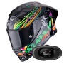 Casque Integral Scorpion Exo R1 Evo II Air Savage Black Green Orange + Kit Bluetooth BT Mini