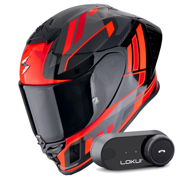 Integral Scorpion Exo R1 Evo II Air Vital Black Silver Red + Kit Bluetooth Lokui K30