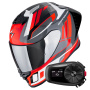 Casque Integral Scorpion Exo R1 Evo II Air Vital Grey White Red + Kit Bluetooth 5S Solo