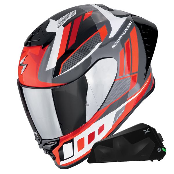Integral Scorpion Exo R1 Evo II Air Vital Grey White Red + Kit bluetooth Exo-Com Link-1C