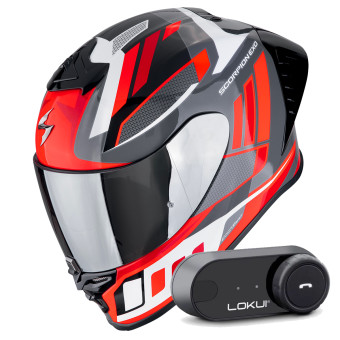Integral Scorpion Exo R1 Evo II Air Vital Grey White Red + Kit Bluetooth Lokui K30