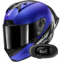 Casque Integral Shark Aeron GP Blank SP Carbon Blue Anthracite + Kit bluetooth 5R Lite Solo