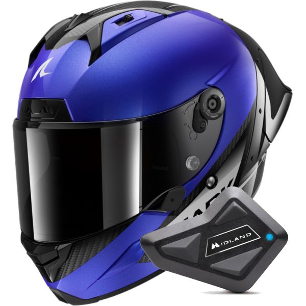 Integral Shark Aeron GP Blank SP Carbon Blue Anthracite + Kit Bluetooth BT Mini