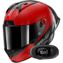 Casque Integral Shark Aeron GP Blank SP Carbon Red Anthracite + Kit bluetooth 5R Lite Solo