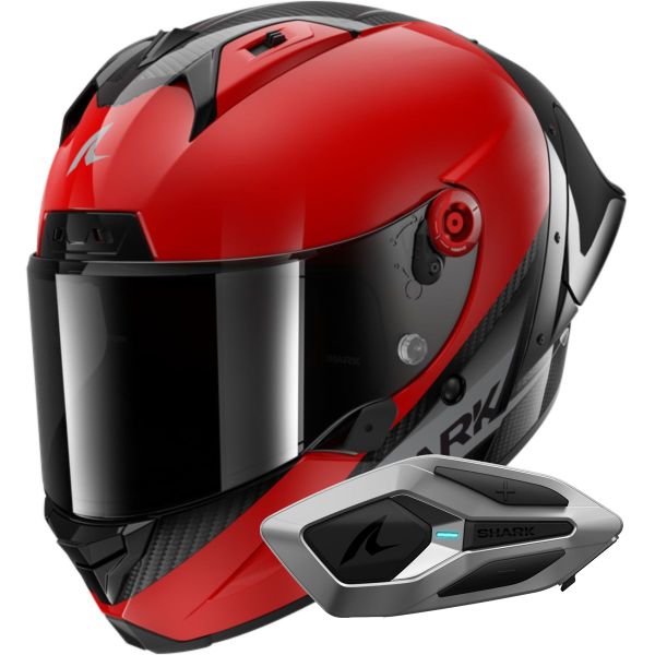 Integral Shark Aeron GP Blank SP Carbon Red Anthracite + Kit Bluetooth Sena for Shark M