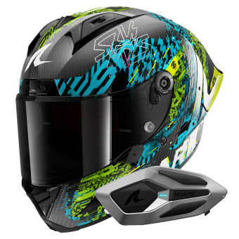 Integral Shark Aeron GP FIM 2 Racing Speed-Vib DBG + Kit Bluetooth Sena for Shark Mesh