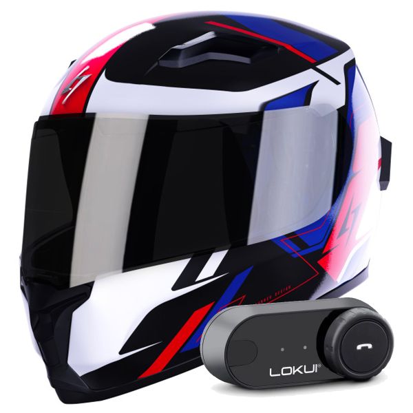 Integral Stormer Wise Runner Blue Red White Pearly + Kit Bluetooth Lokui K30