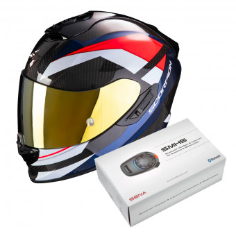 Integral Scorpion Exo 1400 Air Carbon Legione Red Blue + Kit Bluetooth Sena SMH5