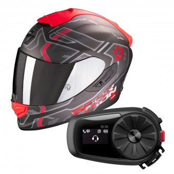 Integral Scorpion Exo 1400 Air Spatium Matt Silver Red + Kit Bluetooth Sena 5S Solo