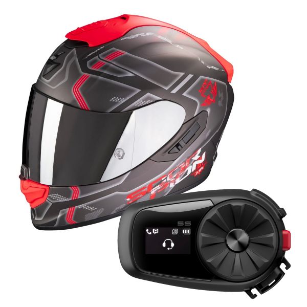 Integral Scorpion Exo 1400 Air Spatium Matt Silver Red + Kit Bluetooth Sena 5S Solo