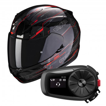 Integral Scorpion Exo 390 Beat Black Neon Red + Kit Bluetooth Sena 5S Solo