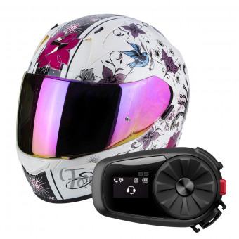 Integral Scorpion Exo 390 Chica Pearl White Black + Kit Bluetooth Sena 5S Solo