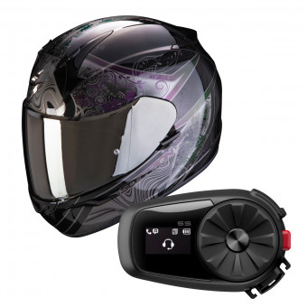 Integral Scorpion Exo 390 Clara Black Silver + Kit Bluetooth Sena 5S Solo