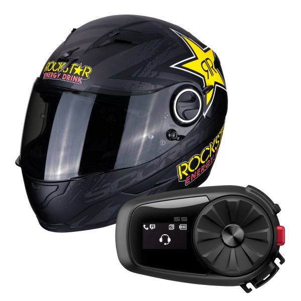 Integral Scorpion Exo 490 Rockstar Black Yellow Red + Kit Bluetooth Sena 5S Solo